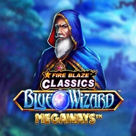 Official Slots logo: Fire Blaze Blue Wizard Megaways by Rarestone Gaming at Billybets Casino